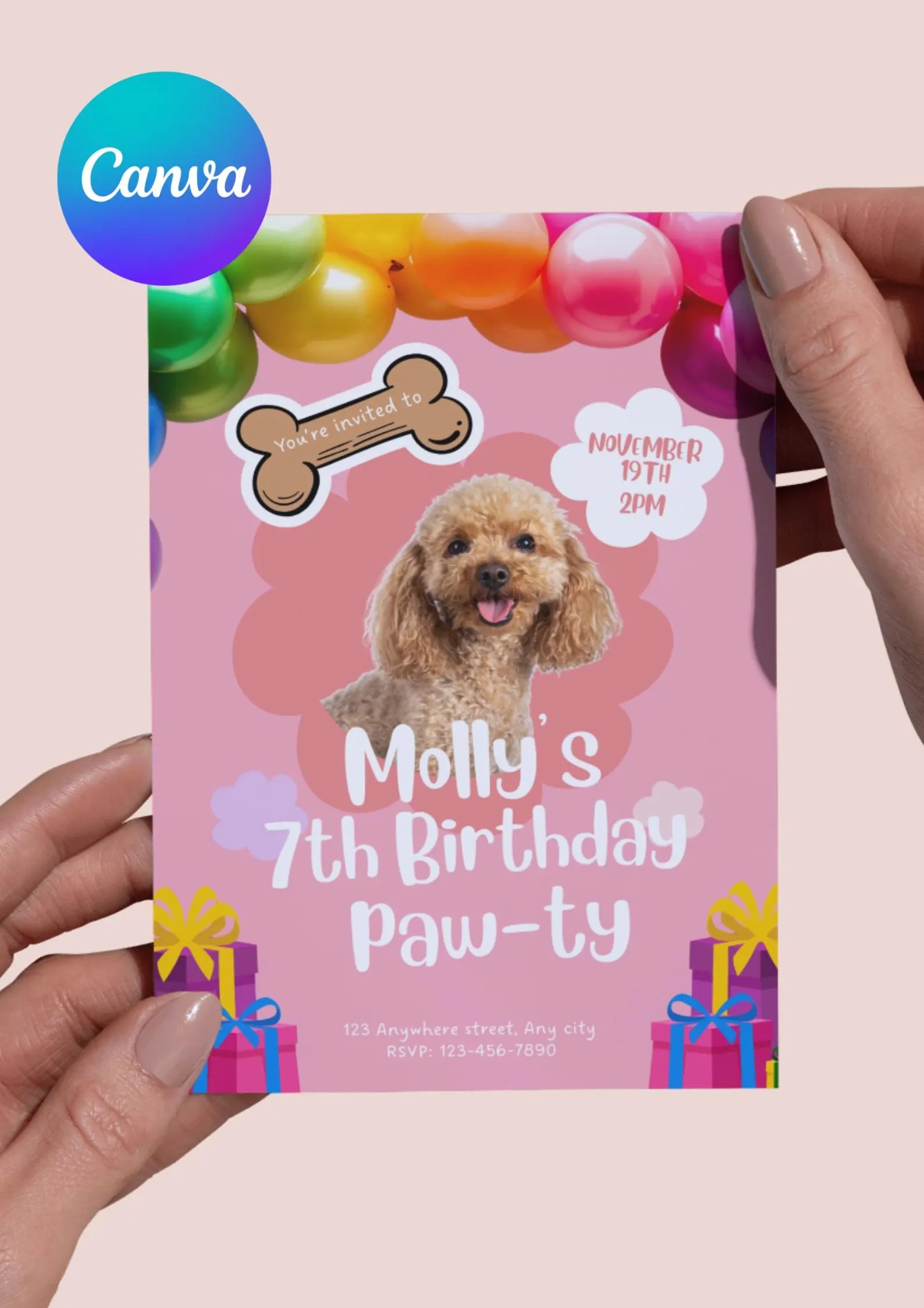 Editable Dog Birthday Invitation - Puppy and Pals