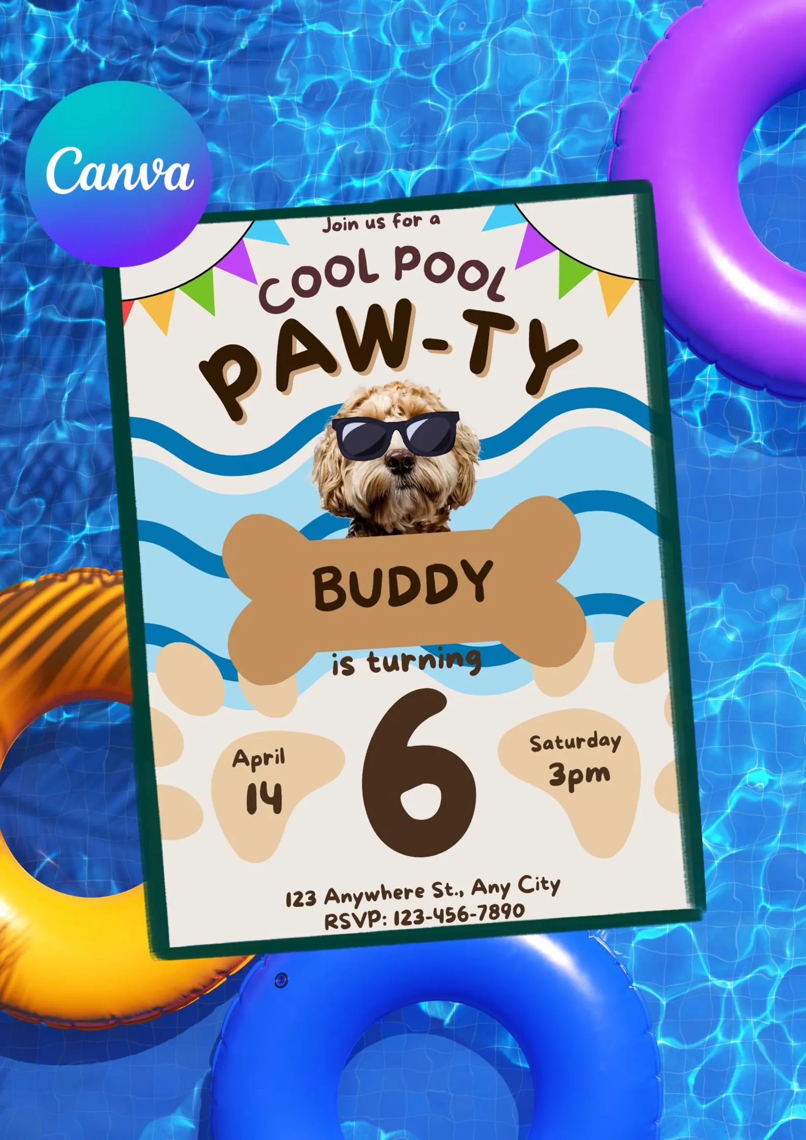 Dog Pool Party Invitation - Buddy